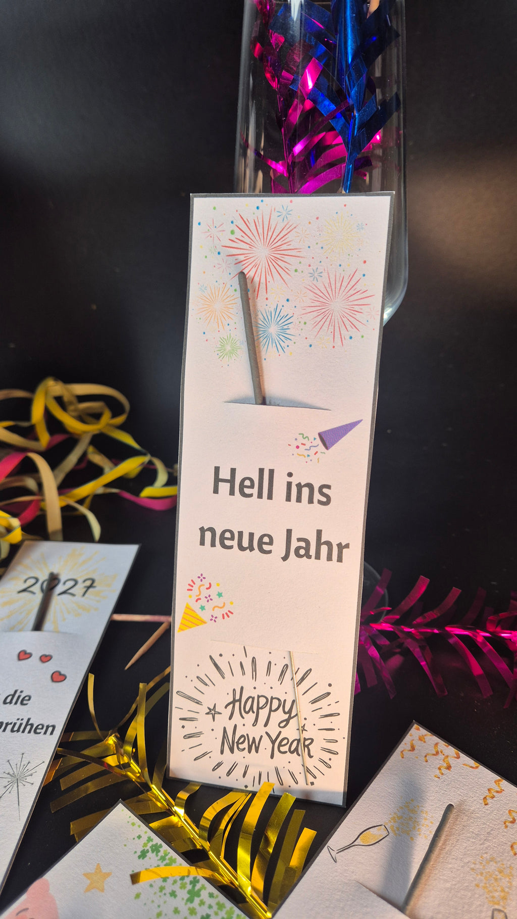 8 Wunderkerzen-Karten Silvester – Tischdeko für Neujahr – Karten für Wunderkerzen & Leuchtstäbe
