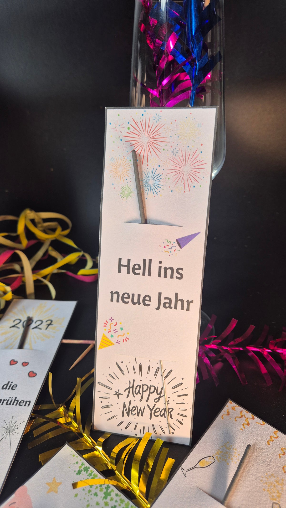 8 Wunderkerzen-Karten Silvester – Tischdeko für Neujahr – Karten für Wunderkerzen & Leuchtstäbe