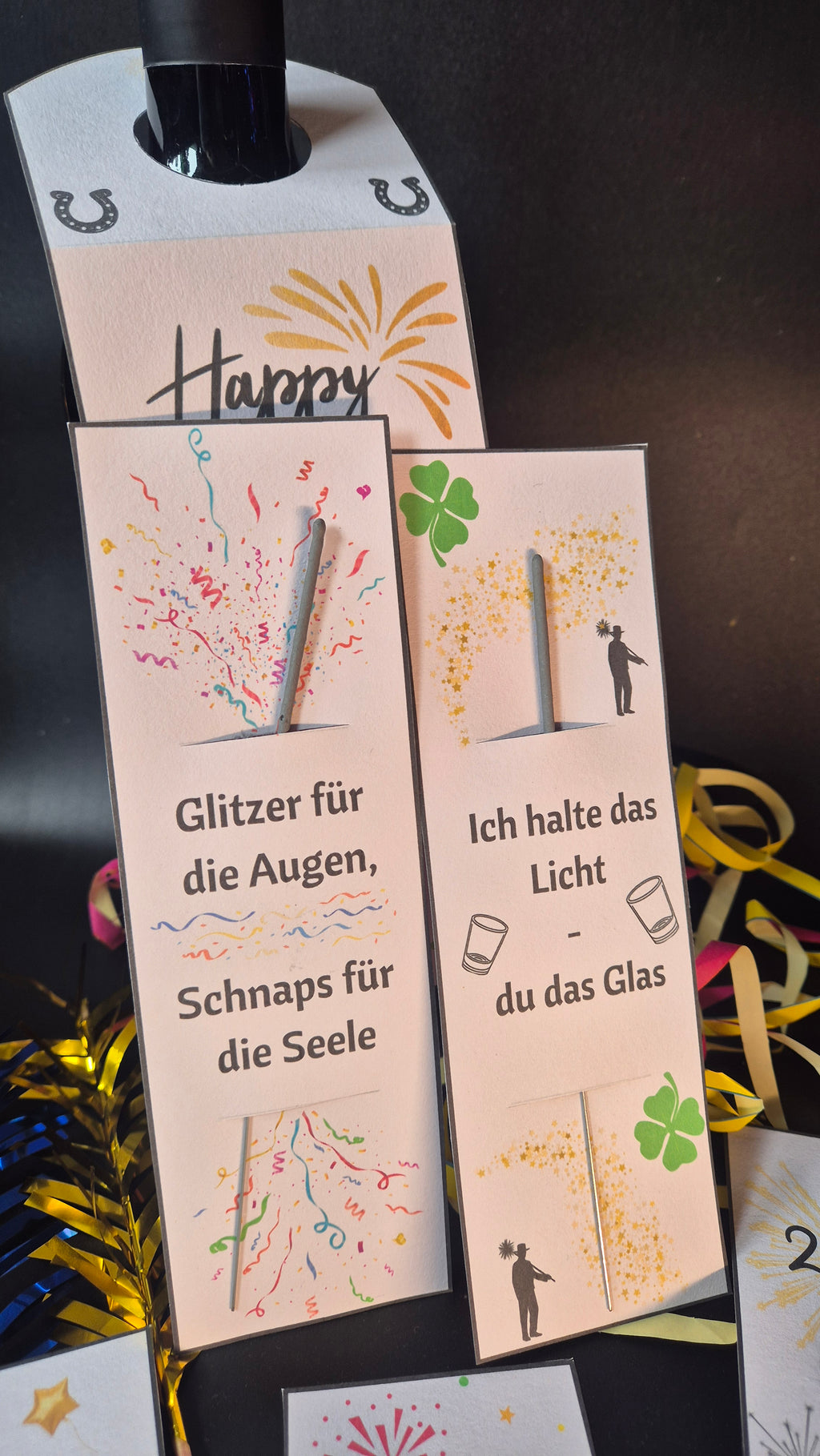 8 Wunderkerzen-Karten Silvester – Tischdeko für Neujahr – Karten für Wunderkerzen & Leuchtstäbe