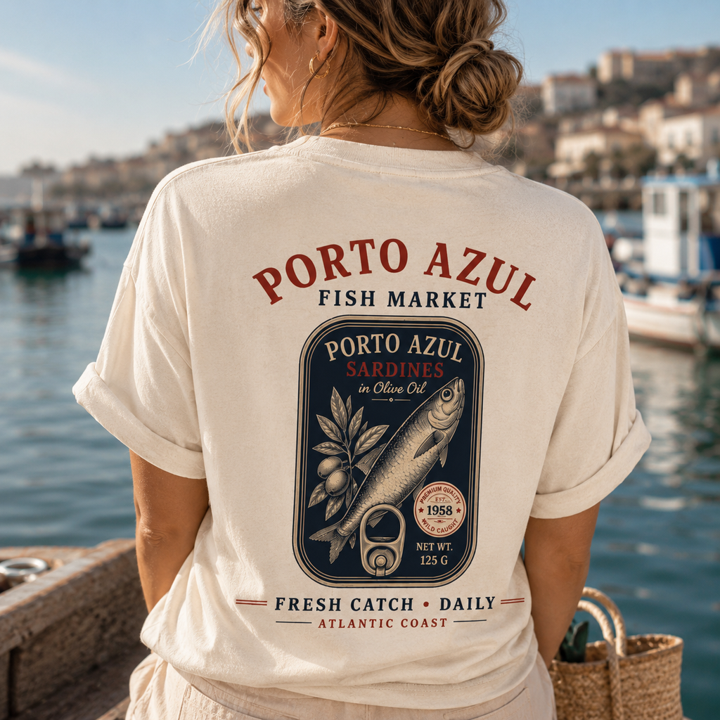 Portugal T-Shirt Damen | Sardinen Shirt Vintage | Porto Azul