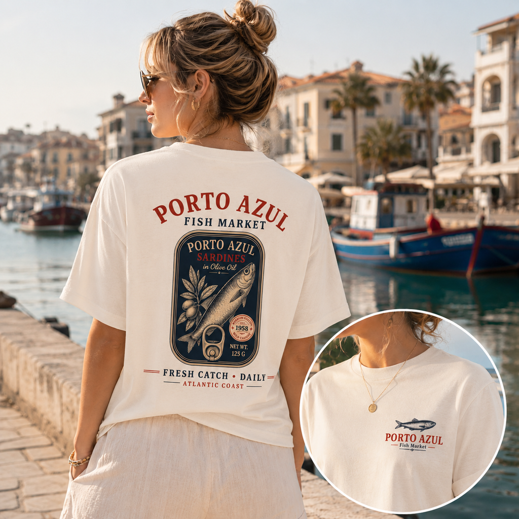 Portugal T-Shirt Damen | Sardinen Shirt Vintage | Porto Azul