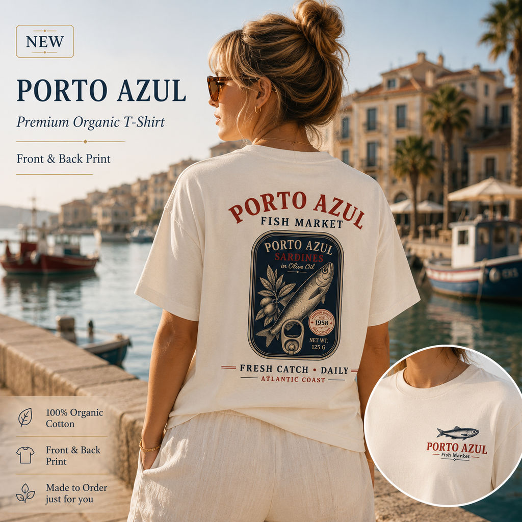 Portugal T-Shirt Damen | Sardinen Shirt Vintage | Porto Azul