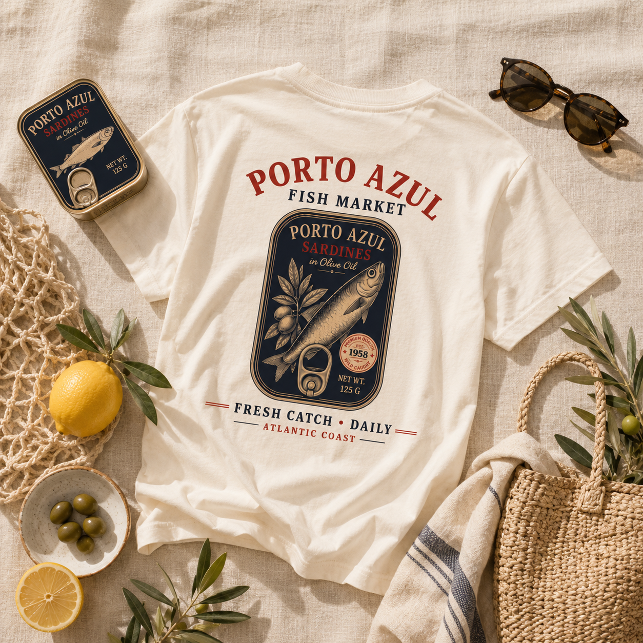 Portugal T-Shirt Damen | Sardinen Shirt Vintage | Porto Azul