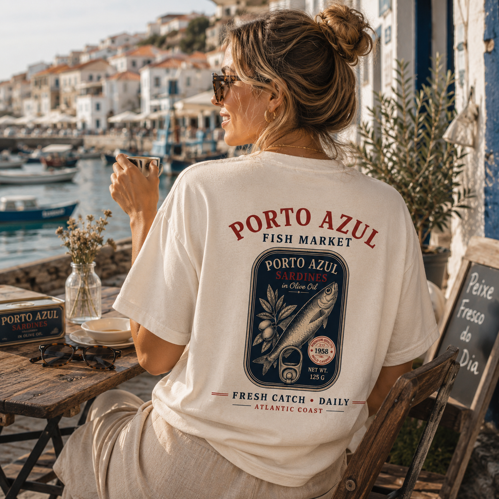 Portugal T-Shirt Damen | Sardinen Shirt Vintage | Porto Azul